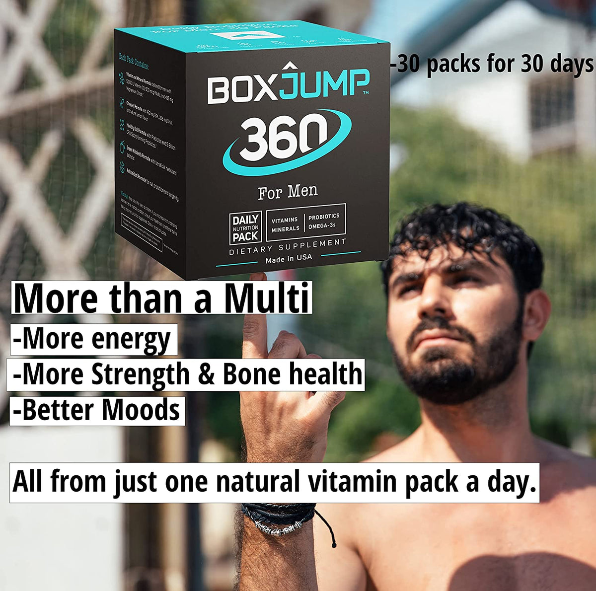 BoxJump 360 for Men, Daily vitamins with 30 packs for 30 days